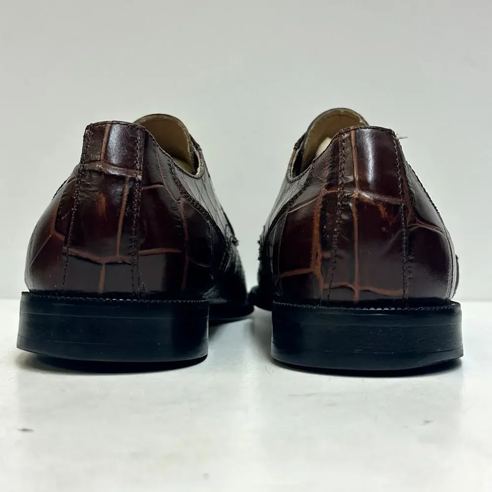 X EUC Stacy Adams Brown Snakeskin Cap Toe Derby Exotic Men's 10.5 D